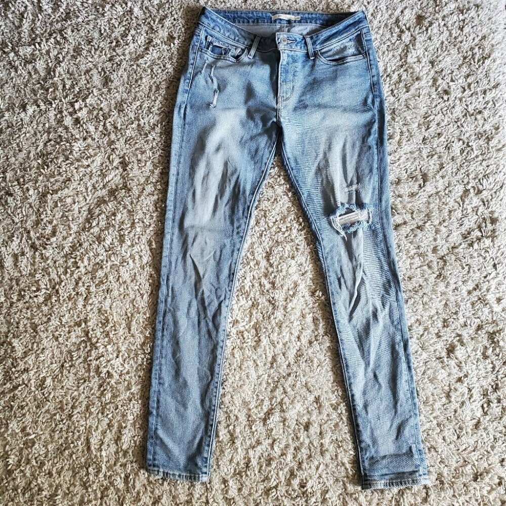 Levi's 711 Skinny Light Blue Distressed High Rise Denim Jean